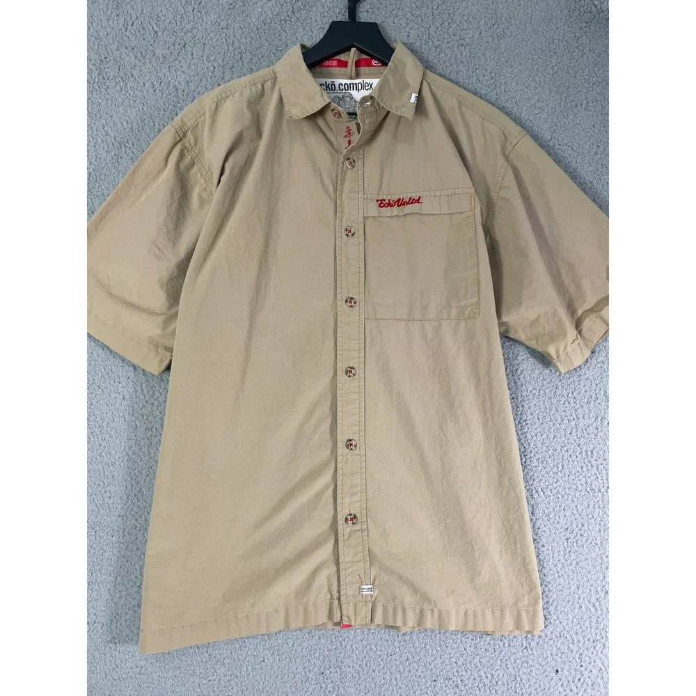 Vintage Ecko Unltd Ecko Heads Patch Shirt Mens XL‎ Short Sleeve Button Up